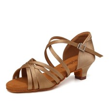 Uonpie Girls Latin Salsa Ballroom Dance Shoes Low Heel 4 Big Kid, Beige