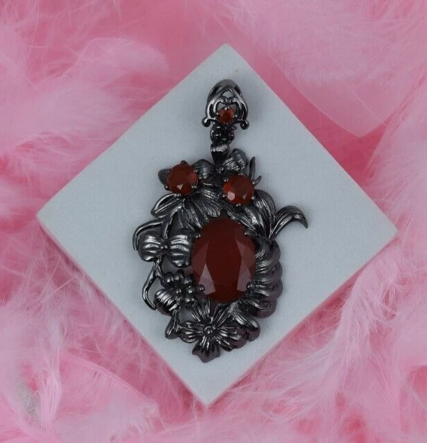 Ciondolo corniola argento sterling 925 pietra preziosa ossidata gioielli... - Immagine 4 di 4