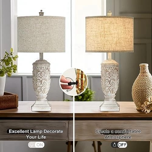 Juego de 2 lámparas de mesa de granja, lámparas de noche rústicas de 27,5"" de alto crema/avena Foto 4 de 4