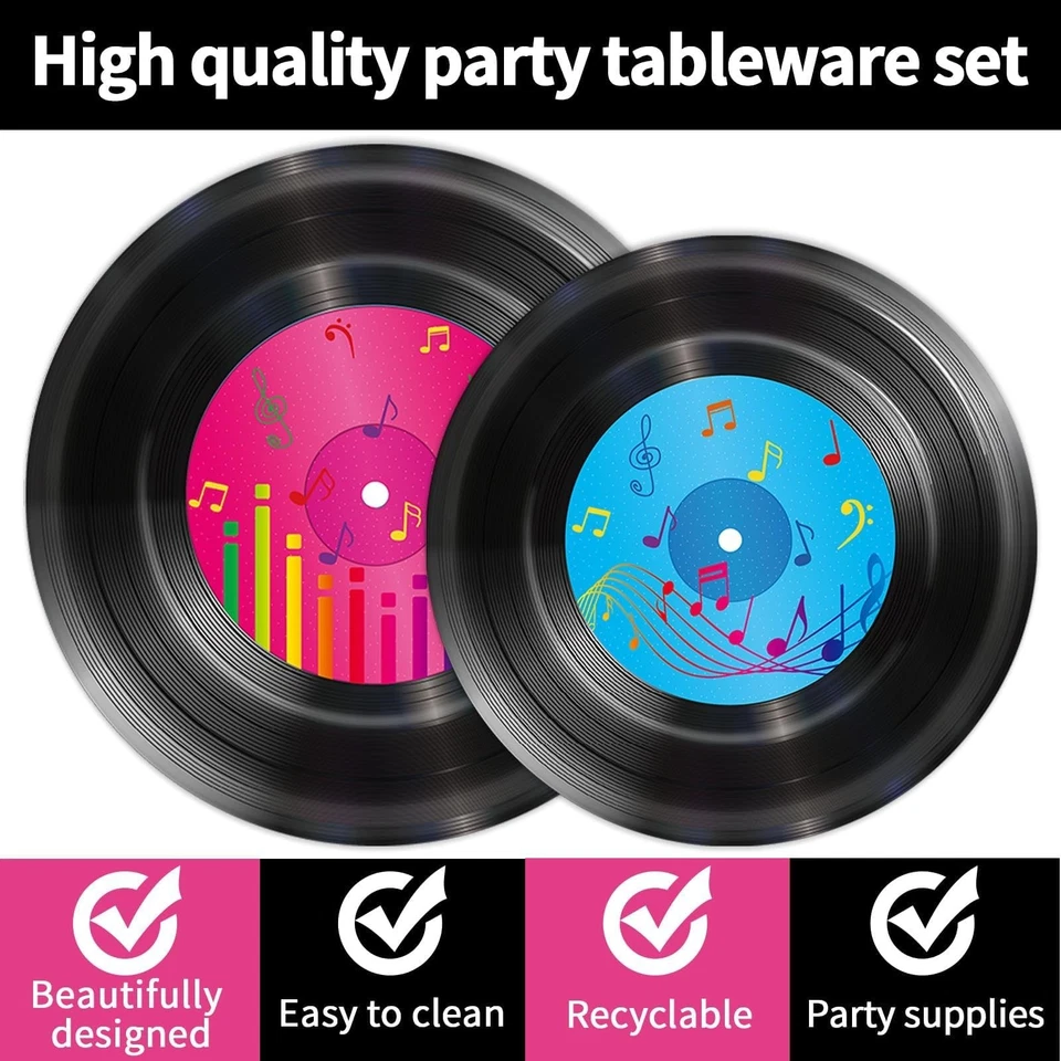Vajilla desechable para discos de vinilo de 200 piezas para suministros de fiesta de música rock de los años 50... Foto 3 de 4