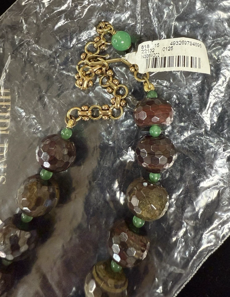 HEIDI DAUS NWT $299 Jade like Pendant w/ Onyx Tiger Eyes Glass Beads Necklace - Image 4 of 4