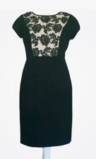 Hobbs Black Dress Midi Shift Beige Floral Lace LBD Occasion Smart Work UK 14
