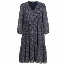 Madewell Tie-Waist Lined Midi Dress in Harvest Vine Deep Navy Size Small