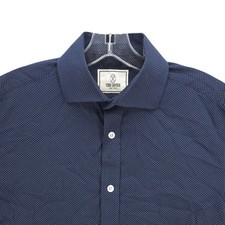 TODD SNYDER Long Sleeve Button Up Shirt Micro Polka Dot Dark Navy Size 15 32/33