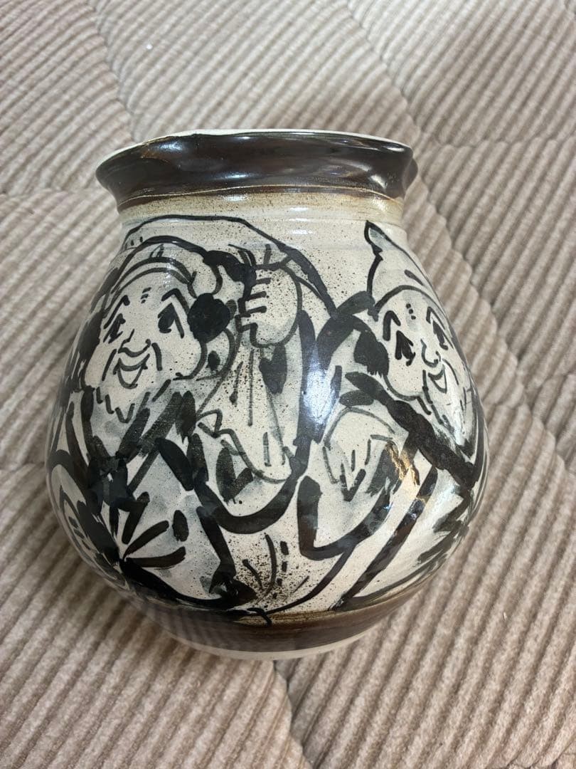 Kutani Ware Second Generation Old Blue Fortune God Vase Pot Daikokuten Ebisu 228