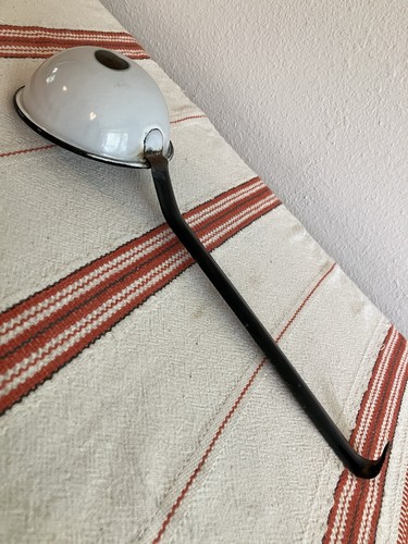 Vintage Enamel Ware Water Ladle Dipper Black Hooked Handle White 13” Long Rustic - Picture 18 of 24