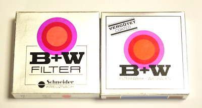2- B+W 77E / 77mm filters. KR-3 (81C) and KB-3 (82C). New.