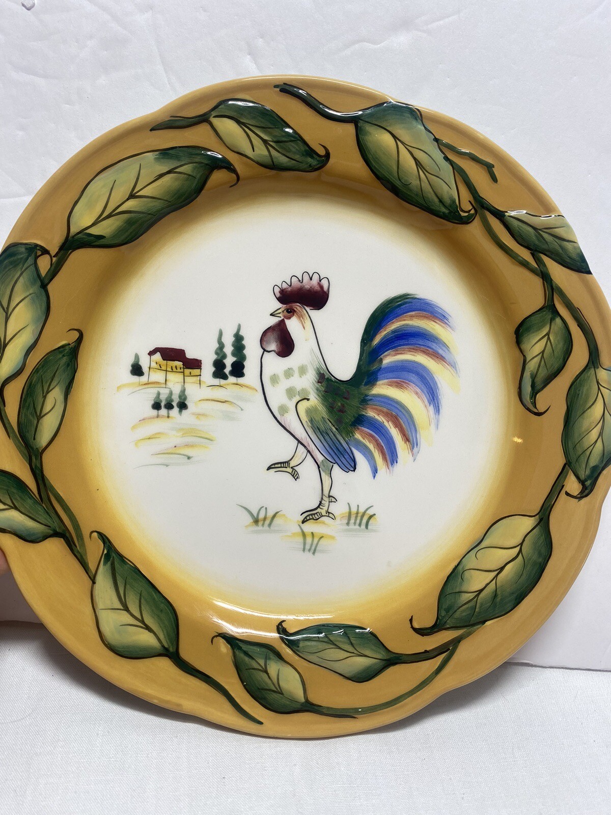 Fitz & Floyd Ricamo Portofino Rooster Ceramic Salad Plate Country Decor Farm
