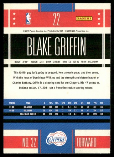 2011-12 Panini Classics Blake Griffin #22 - 第 2/2 張圖片