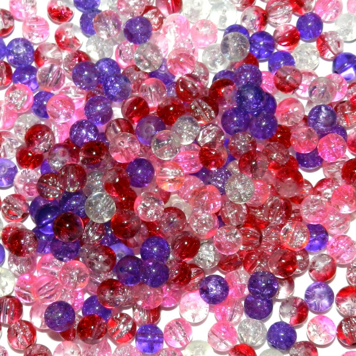 GL9927 Purple Red Pink Assorted 8mm Round Crystal Crackle