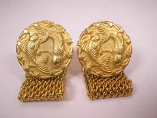 Pisces Fish Zodiac Sign Wraparound Mesh Watchband Vintage Cuff Links