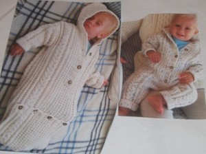 Baby Sleeping Bag Hood Cable Aran 16/" 20/" Knitting Pattern