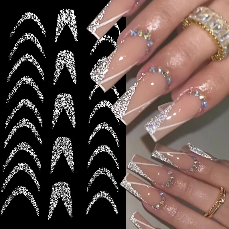 3D Nail Sticker Reflective Glitter Gold And Silver Line French