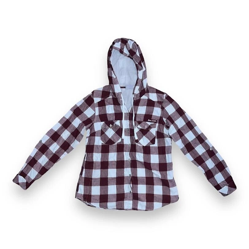Columbia Texas A M Times Two Button Up Plaid Hoodie Womens Small Maroon Roll Tab