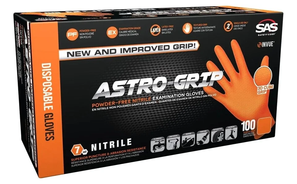 SAS 66473 LARGE Astro Grip 7 MIL Powder Free Nitrile Disposable Gloves CASE