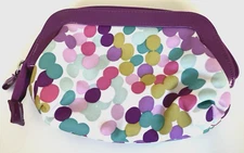Modella White Polka Dot Zipper Purple Lined Cosmetic Bag Makeup Weekender Bag