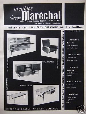 WERBUNG 1956 MÖBEL VICTOR MARÉCHAL CREATIONS DE L.A.BAILLON - ADVERTISING