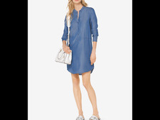 Michael Michael Kors Petite Chambray Shirtdress SZ PL color light cadet wash