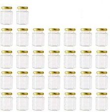 Encheng 4 oz Clear Hexagon Jars,Small Glass Jars With Lids Golden ,Mason Jars