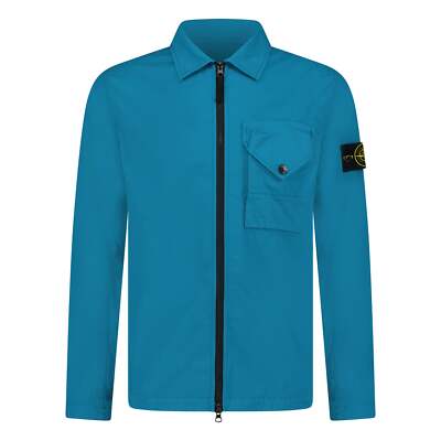 Stone Island Brushed Cotton One Pocket Overshirt Blue