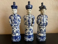 Legend of Asia Qing Emperor Figurines of 3 Generations, Blue & White Porcelain