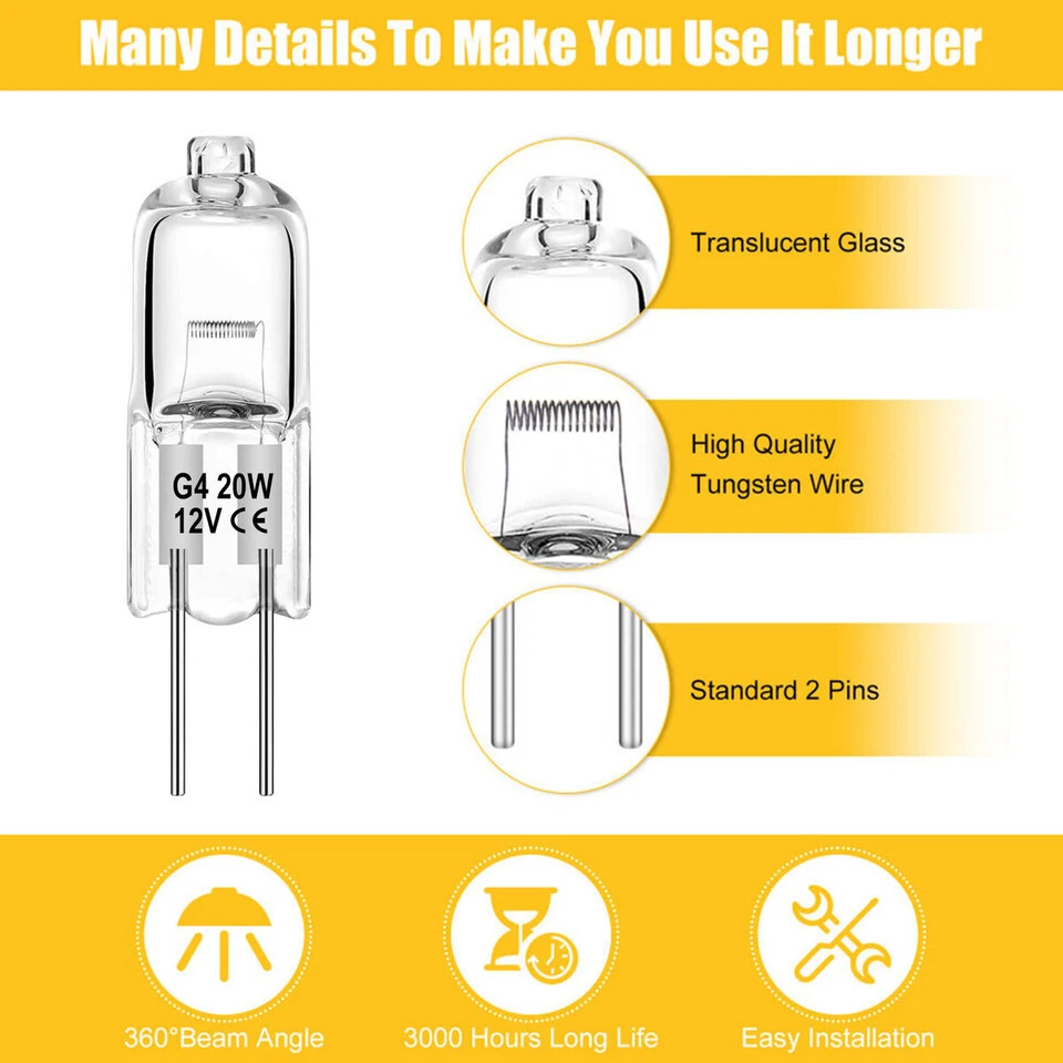 4Pcs 20W G4 12V 20 Watt T3 Light Bulb JC 2-pin 20Watt Bi Pin Light Bulbs Lamps - Image 3 of 4