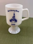 Vintage Walt Disney World White Milk Pedestal Glass Footed DAD Coffee Cup Mug