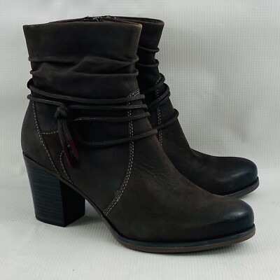 Womens 37 US 6.5-7 Tamaris Ankle Boot Dark Brown Leather Side Zip Slouch Lined