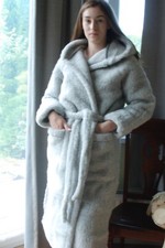 Wool Bathrobe with Hood Sheep Wool Robe with Hood Merino Warm Wool Dressing SPA