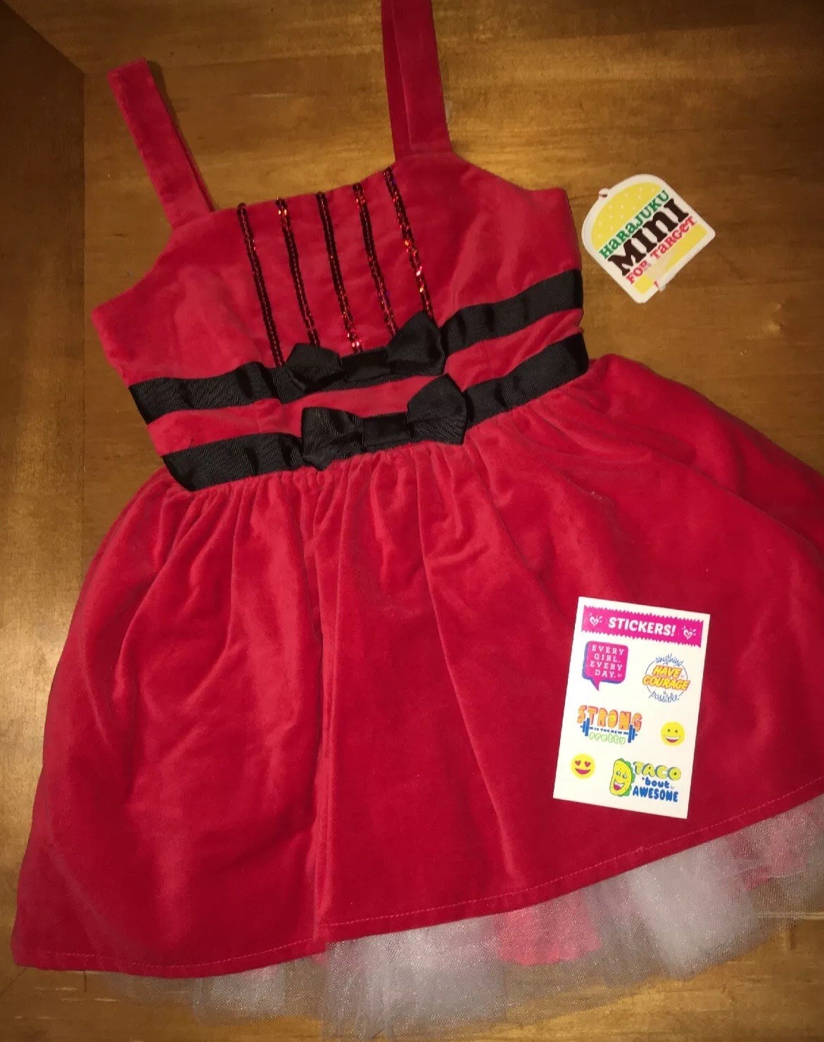 Sz 4 5 Harajuku Mini Red Black Velvet Tulle Dress Nwt Justice Sticker  Valentine