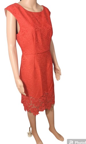Tracy Reese Dress 12 Flame Red Sleeveless Lace Trim Cocktail Anthropologie New