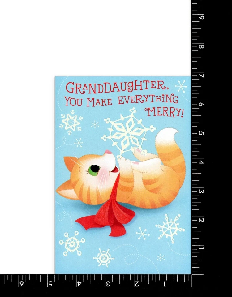 Linda Tarjeta de NAVIDAD PARA NIETA JOVEN, Gato Gatito Copo de Nieve por Hallmark +✉ Foto 3 de 4