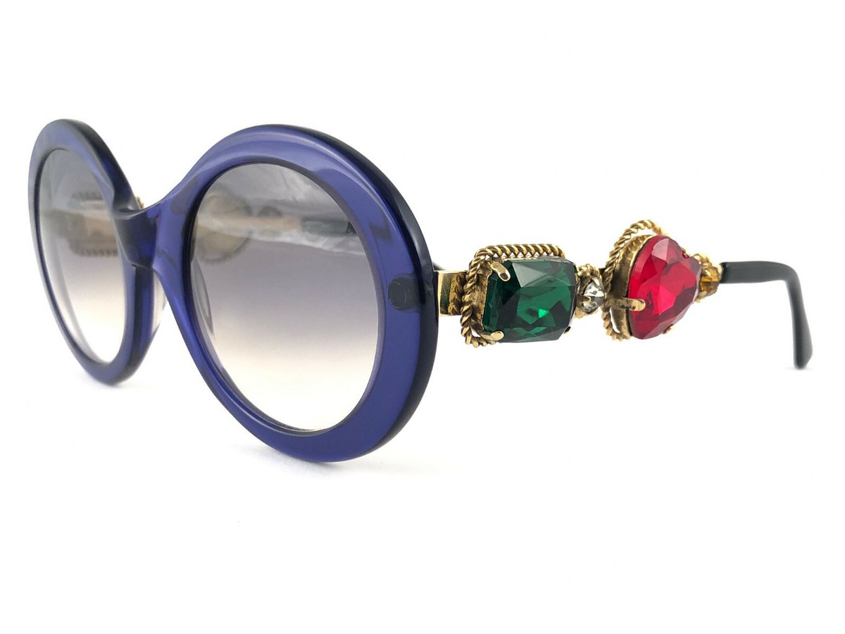 NEW VINTAGE MOSCHINO BY PERSOL M253 OVAL BLUE JEWELLED LADY GAGA