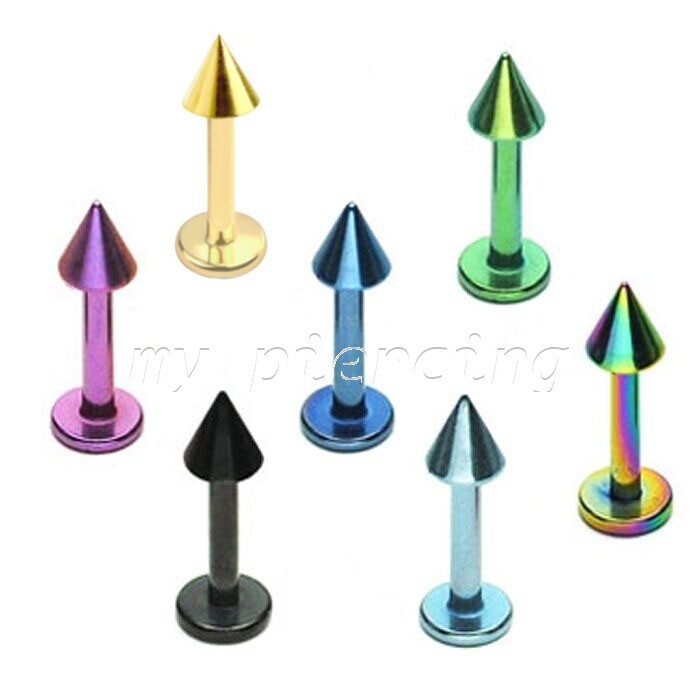 1PC. 14G 4mm Spike Top Anodized 316L Surgical Steel Lip Labret