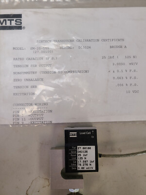 MTS Sintech 125N 25lbf Load Cell Part# 27.00100 Serial D03126