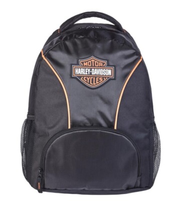 black backpack leather patches harley Harley-Davidson Bar & Shield Legend Rugged Polyester and multiple exterior zips keep essentials organized Harley-Davidson Women's Bar & Shield