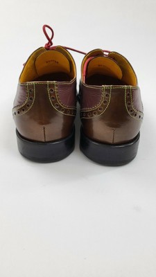 Undandy Men Size EU 43 US 9.5 Brown Black Leather Wingtip Derby Dress Shoes Undandy - Size 43 Derby Brogued WIngtip Shoes Brown w/red  main image 4