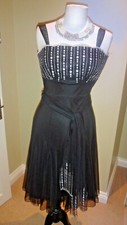 PRINCIPLES PETITE Vintage Embroidered Party Dress Black & Ivory Sz UK 6, EU 34 