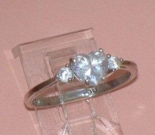 Vintage STERLING Silver HEART CZ ENGAGEMENT Promise RING I LOVE YOU Minimalist