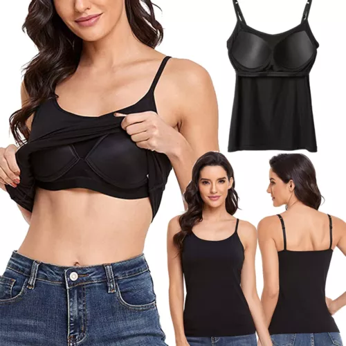 Damen Unterhemd BH-Hemd Basic Eingebauter BH Bügelloser Gepolstert Tank Tops DE - Bild 10 von 19