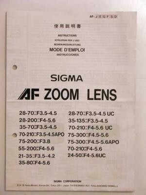 Bedienungsanleitung Sigma AF Zoom Lens 35-135mm 28-200mm 35-70mm usw.