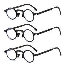 3pair Clear Lens Round Frame Folding Readers Foldable Reading Glasses With Case