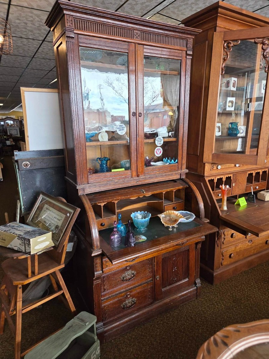 Antique Victorian Eastlake Walnut Secretary Desk & Bookcase
