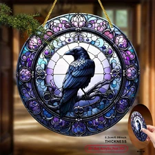 8x8 Colorful Crow on Branch Suncatcher Farmhouse Decor