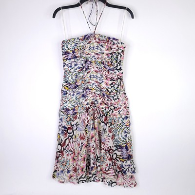 Maria Cher Dress Womens XL Silk Short Halter Mini Floral Ruched A Line Colorful 