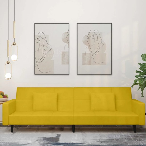 Schlafsofa 2-Sitzer Samt Gelb Mit 2 Kissen Klausur-image
