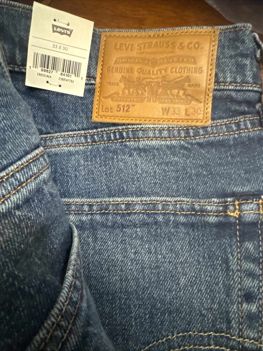 New Levi's 33x30 Premium 512 Slim Taper Fit Selvedge Men's Jeans