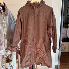 VTG 90s Eddie Bauer Hooded Rain Jacket Womens Small Brown Nylon Parka