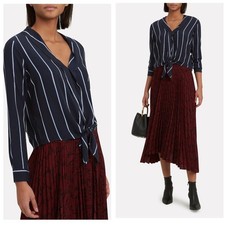 Rails Ava Livorno Navy Metallic Lurex Stripe Tie Front Blouse XS