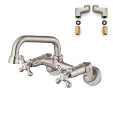 Wall Mounted Faucet Kitchen Brushed Nickel 6 Inch 15cm Spout Reach Adjustabl...